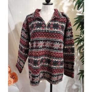 Vtg Alias 90s Fleece Fair Isle 1/4 Zip Pullover Size L Nordic Ski Lodge Cabin